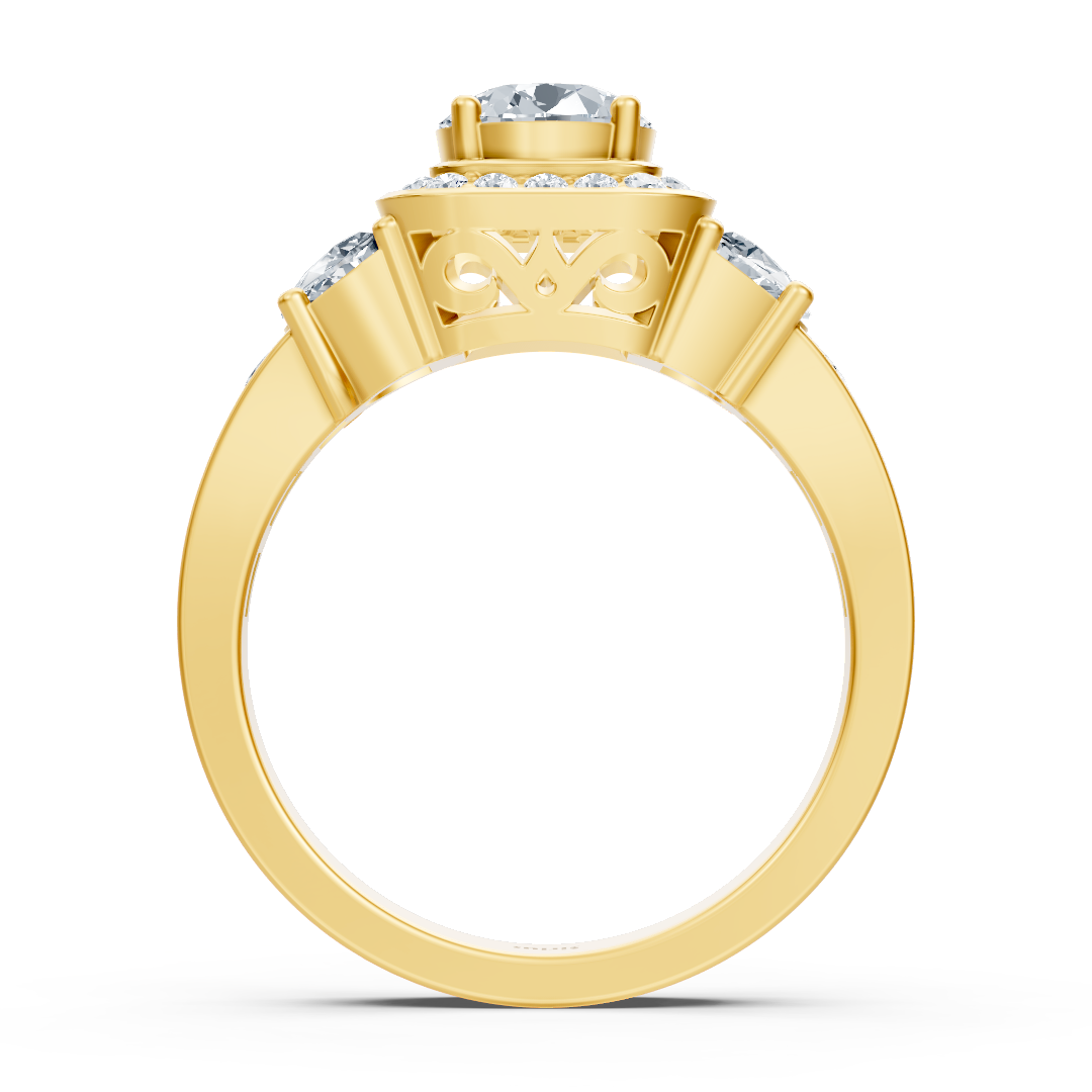 Bague de fiançailles 3 pierres en or jaune, diamant et rubis