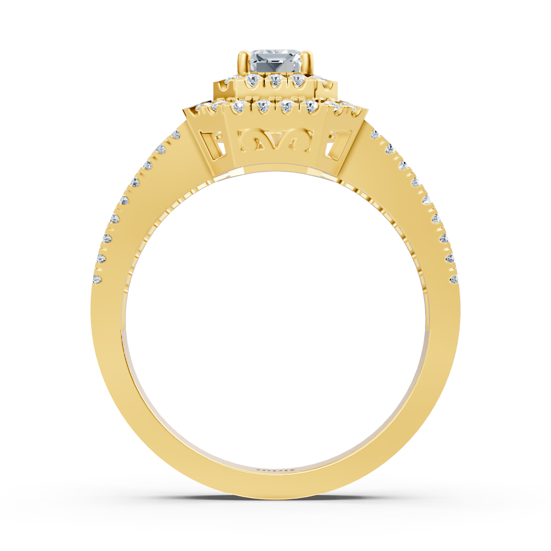Bague de fiançailles halo diamant et saphir en or jaune