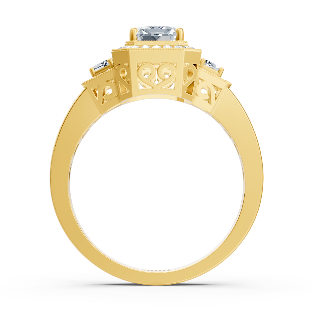 Diamond, Emerald & Ruby Halo Engagement Ring in Yellow Gold