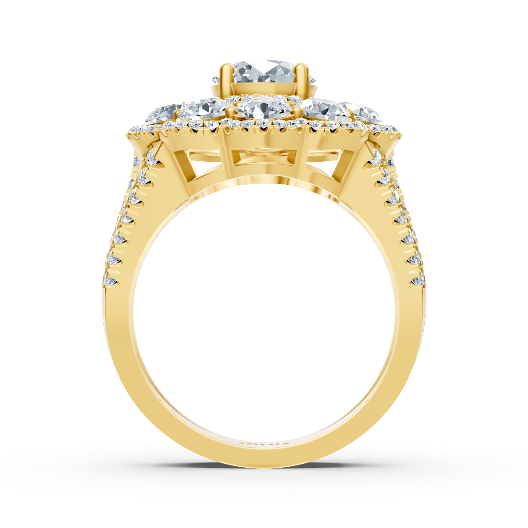 Diamond, emerald and ruby ring yellow gold