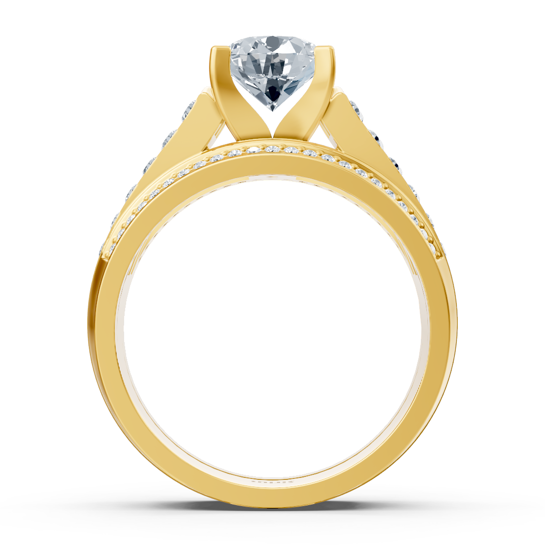 Cathedral Canal Engagement Ring with Diamonds in Yellow Gold