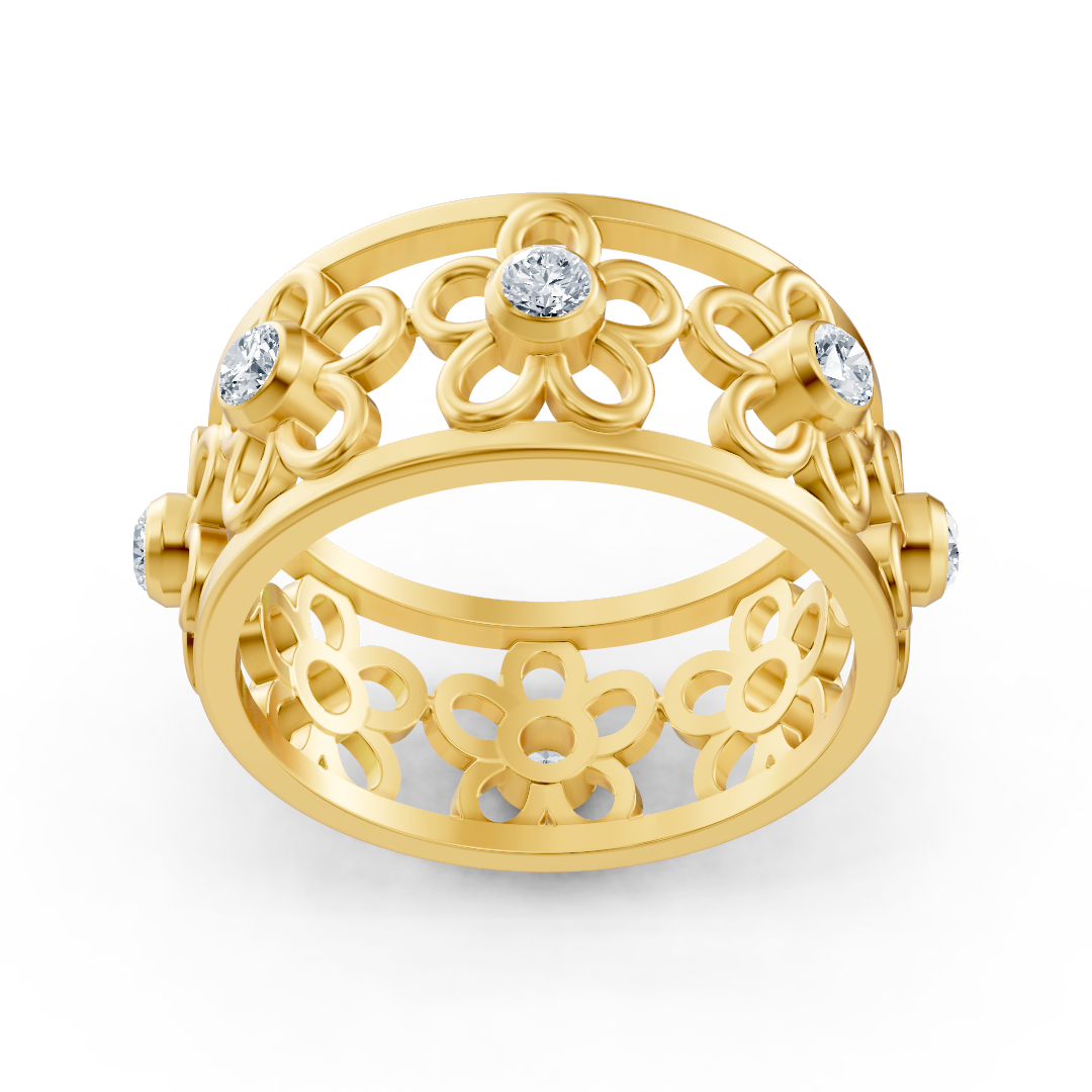Filigraner Blumenring mit Diamanten in 14K Gelbgold