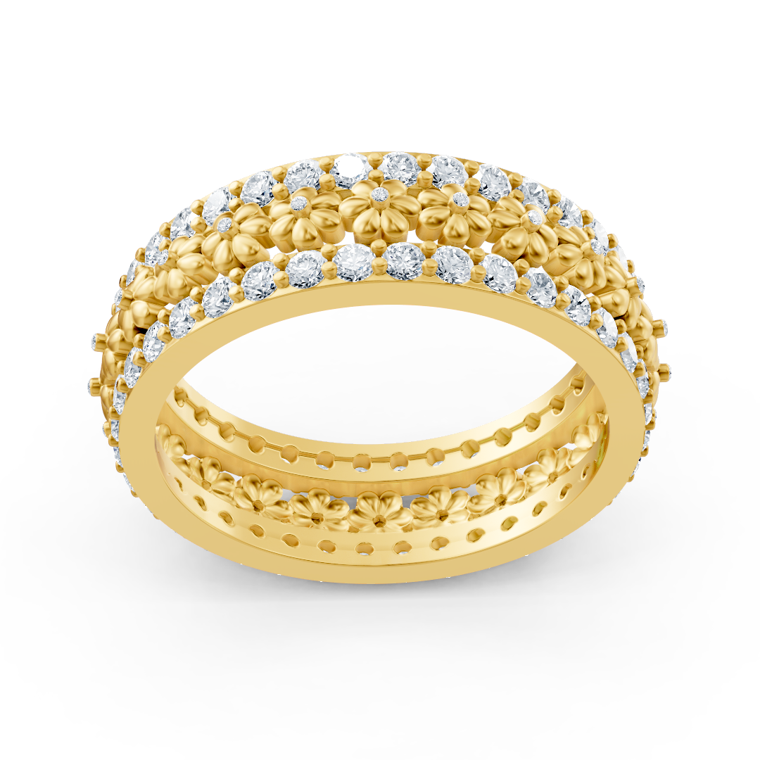 Exquisiter Blumen-Diamantring aus 14K Gelbgold