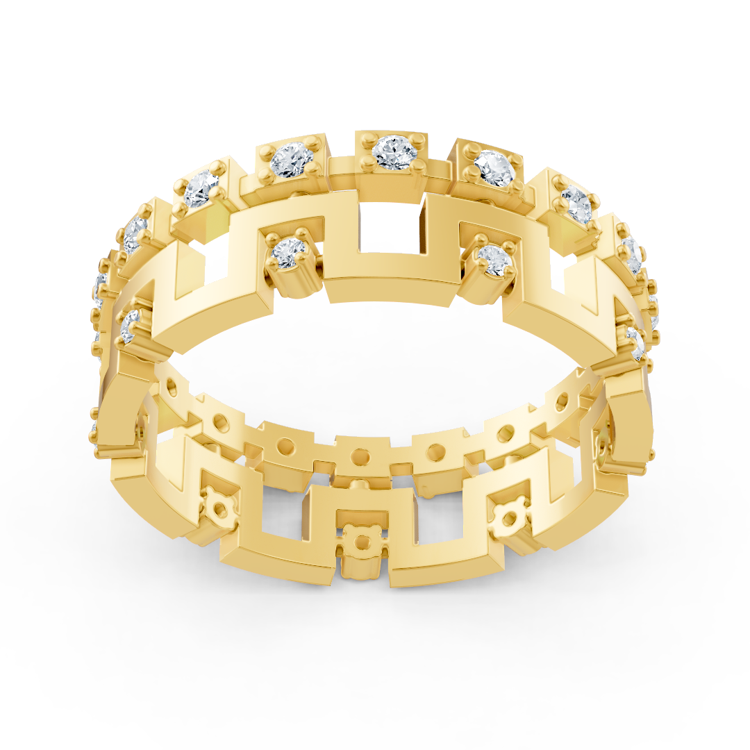 Bague géométrique en or jaune 14 carats avec diamants - bague pour femme expressive au design moderne
