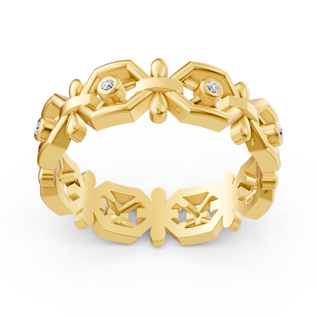 Yellow gold diamond ring with geometric design