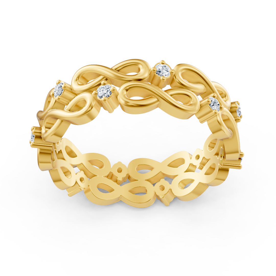 Yellow gold diamond ring with infinity design