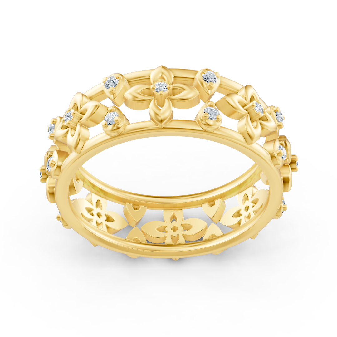 Edler Gelbgold Ring mit Diamanten im Blüten Design – Filigrane Eleganz