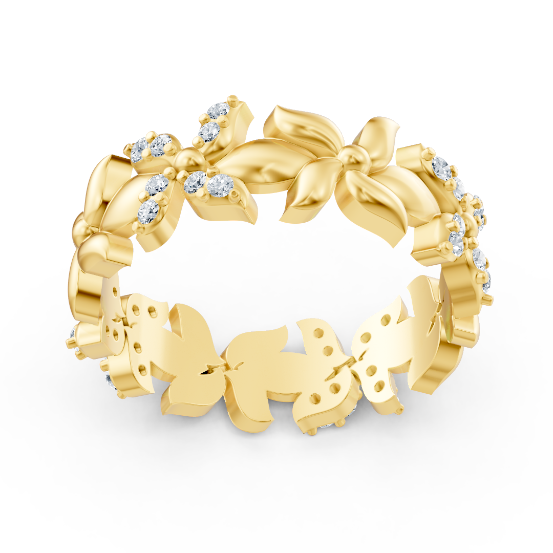 Funkelnder Gelbgold Ring mit Diamanten – Schmetterling Design