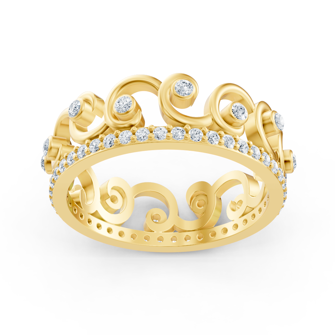 Bague couronne de princesse en or jaune 14 carats et diamants « Royal Grace »