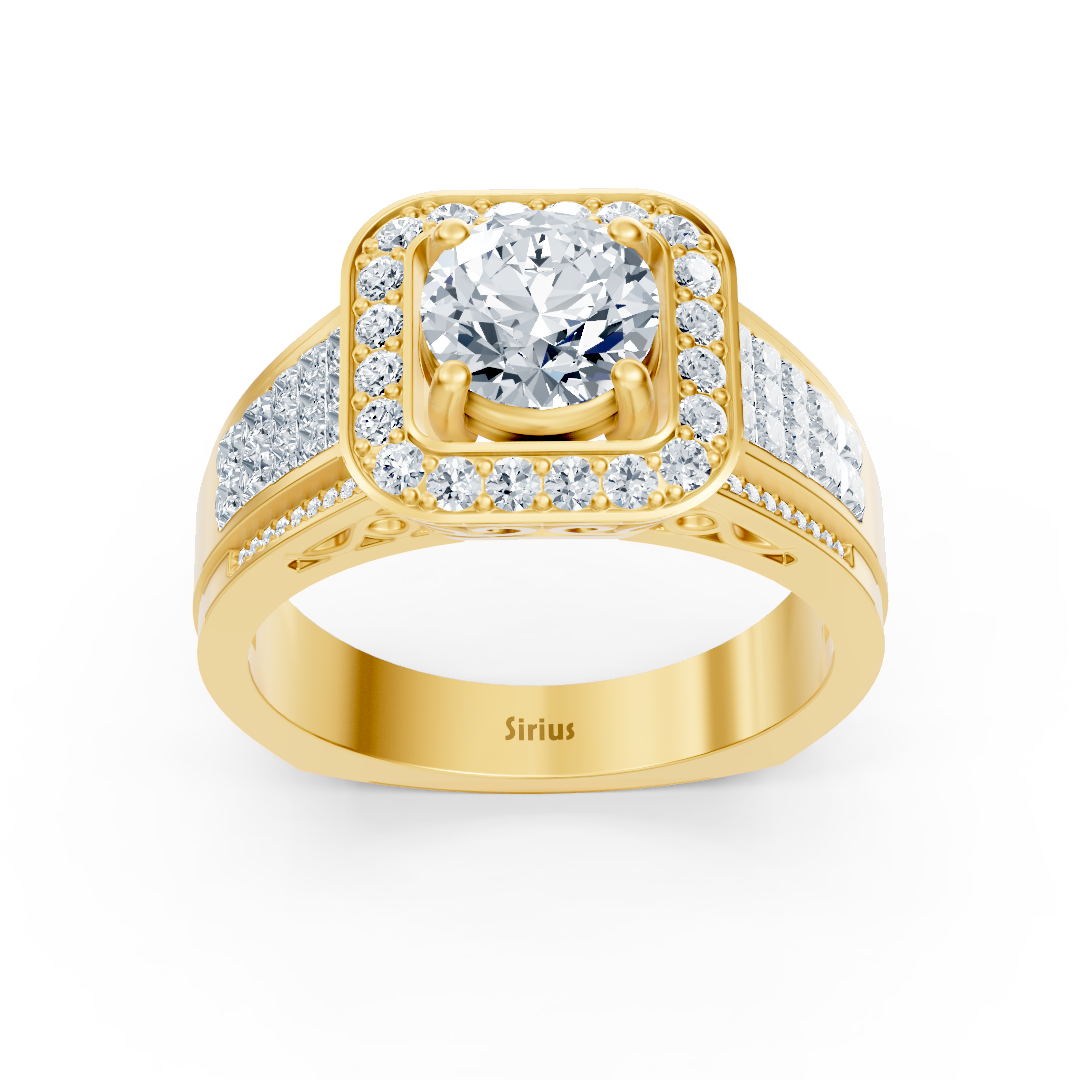 Funkelnder Diamant Verlobungsring mit Prinzess- und Brillantschliff aus 14 Karat Gelbgold