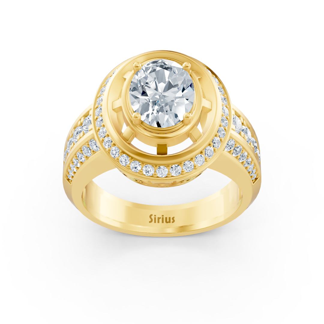 Gelbgoldener Halo-Verlobungsring mit Weisstopas undDiamanten & Turmalin