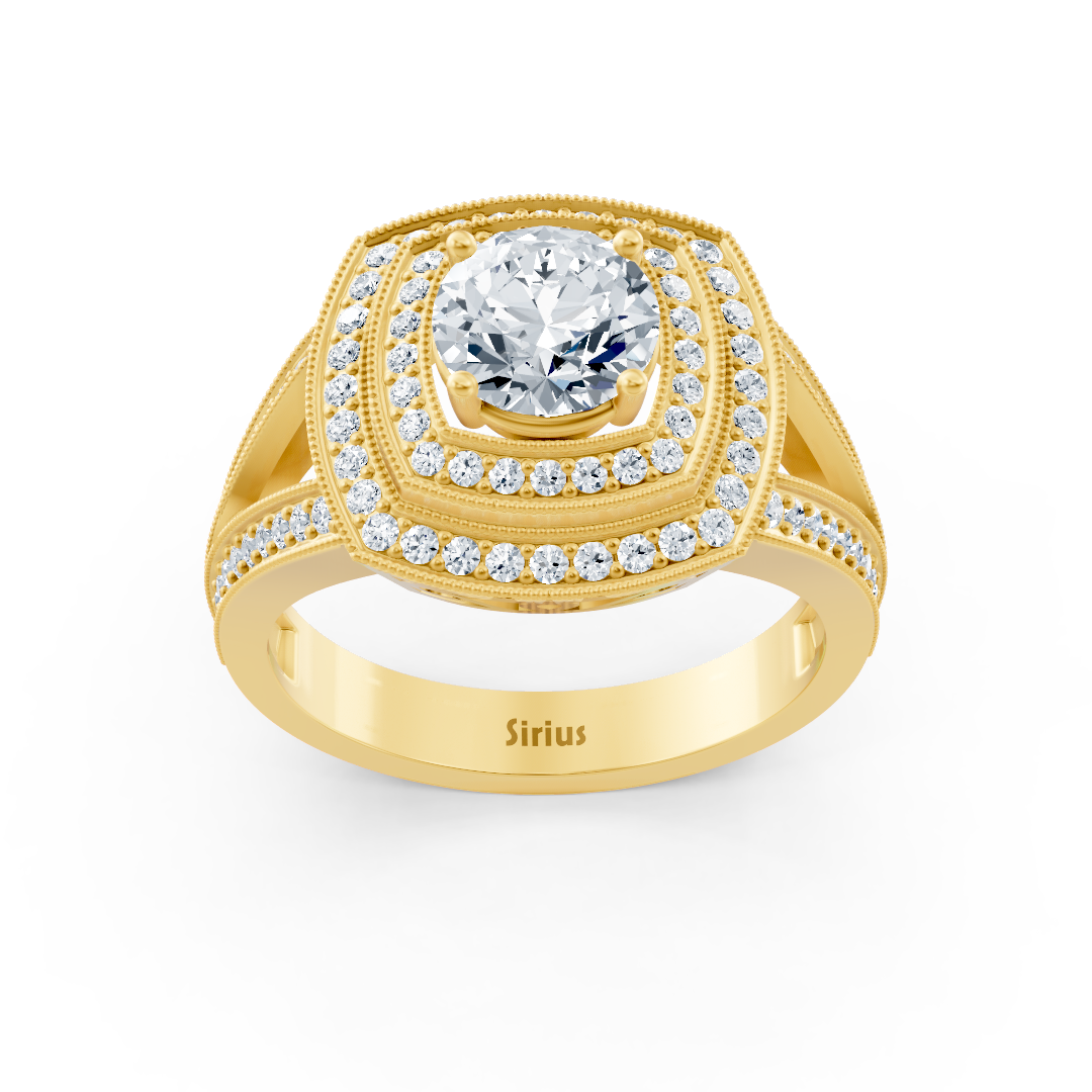 Gelbgoldener Quadratischer Halo Weisstopas Diamantring