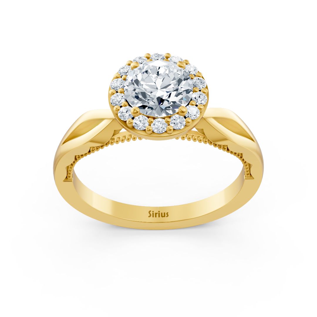 Bague de fiançailles en or jaune avec diamant solitaire halo de 1,00 carat