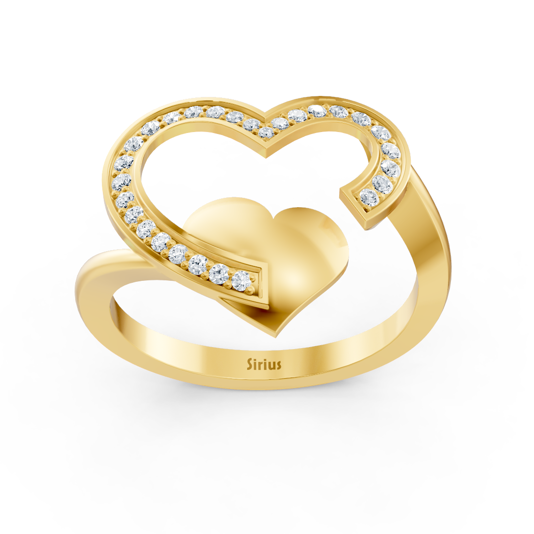 Sonnenstrahl Herz Diamantring in Gelbgold mit Pavé-Fassung