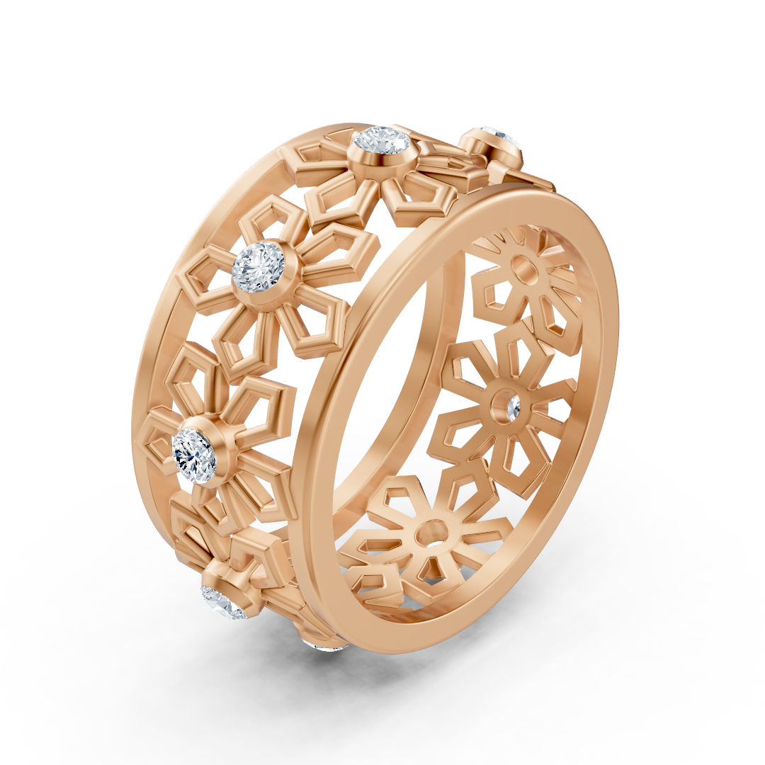 Rose gold diamond ring with snowflake motif – 8 diamonds