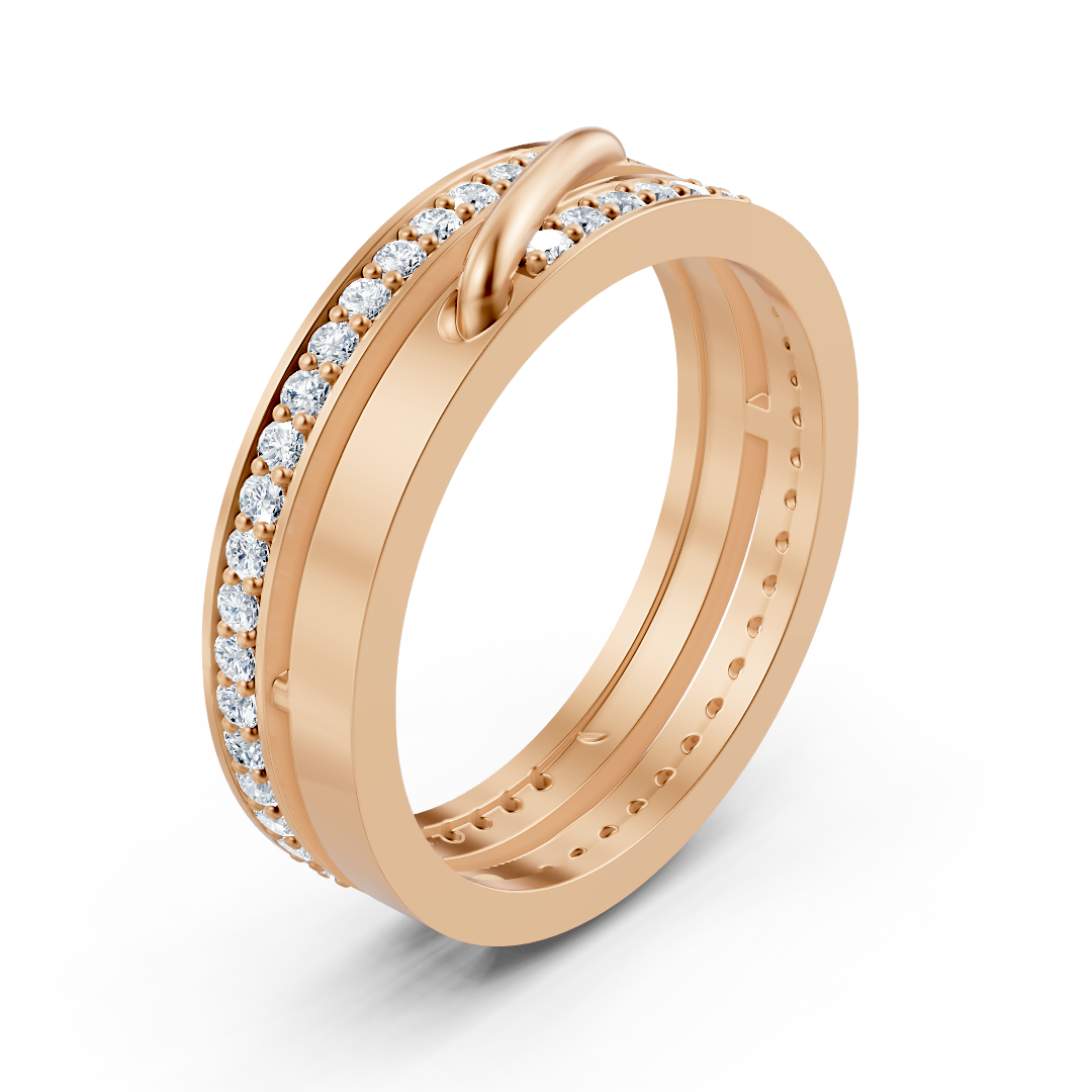 Rose gold diamond ring with pavé setting and curved accent
