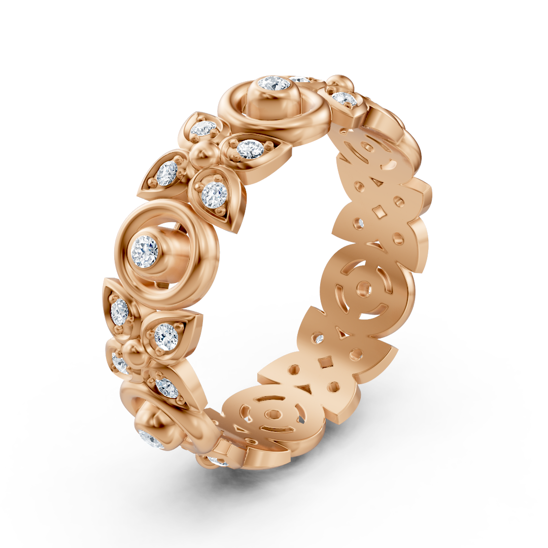 Rose gold diamond ring with a floral design