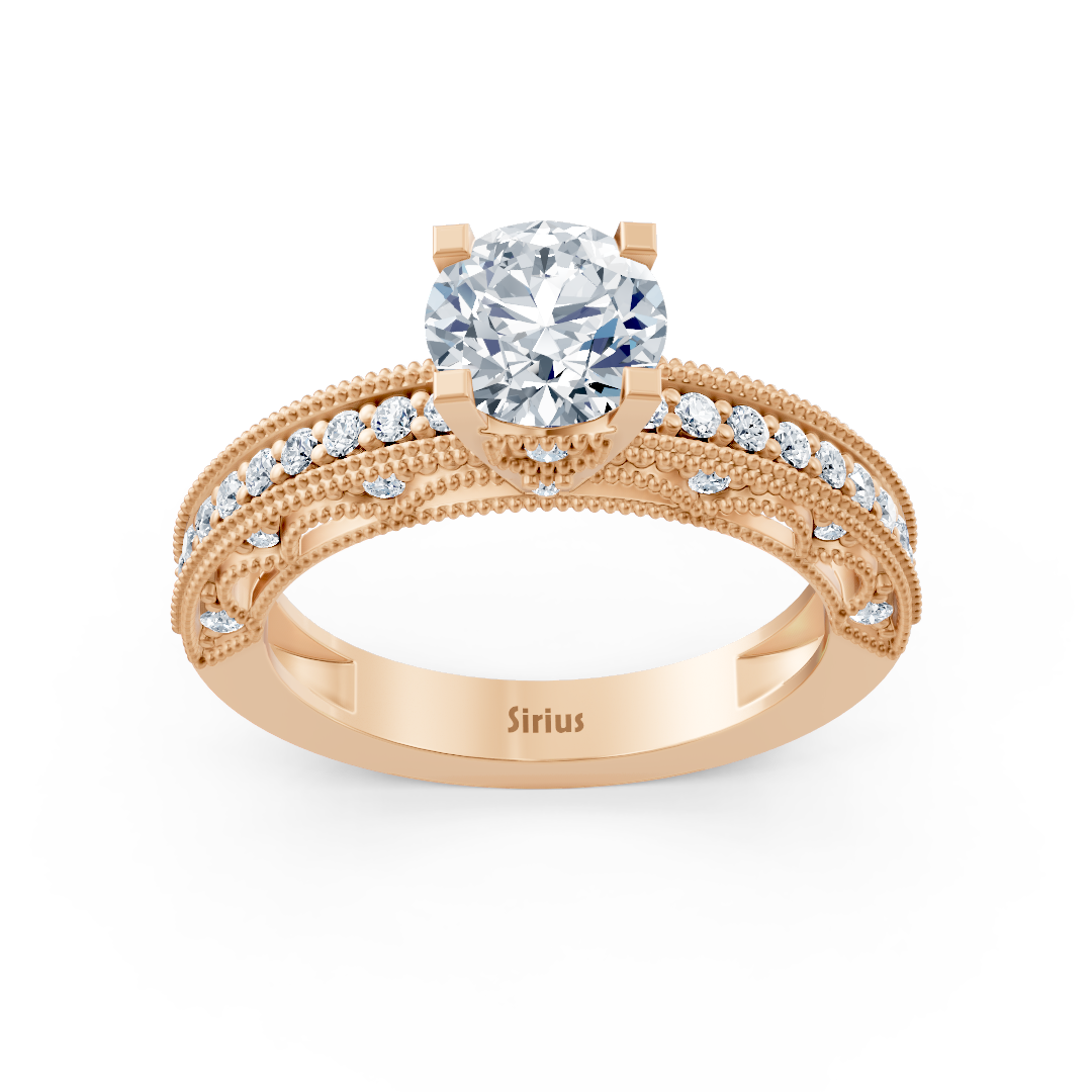 Bague en or rose 14 carats avec diamant taille ronde