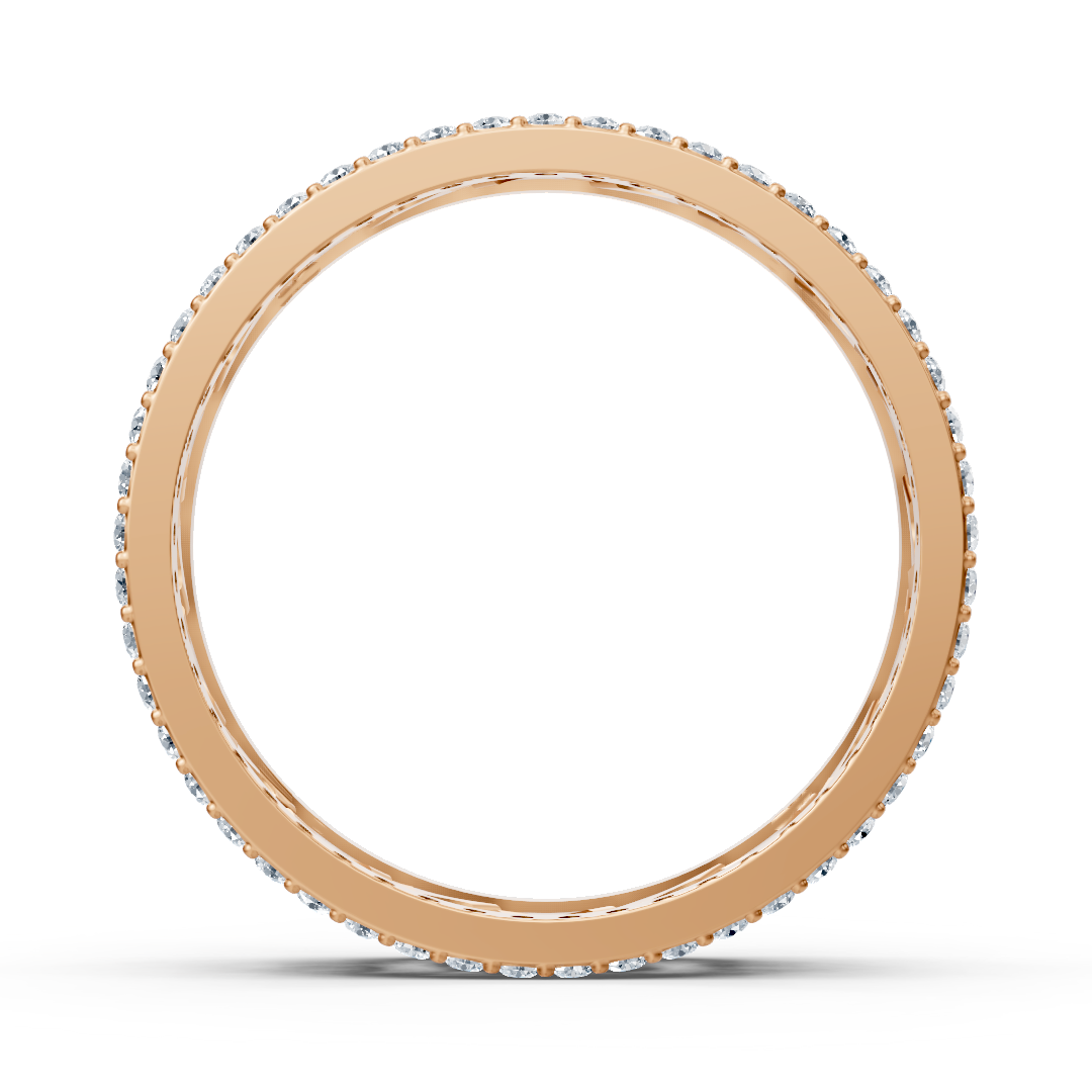 Modern rose gold ring with round diamonds in prong design