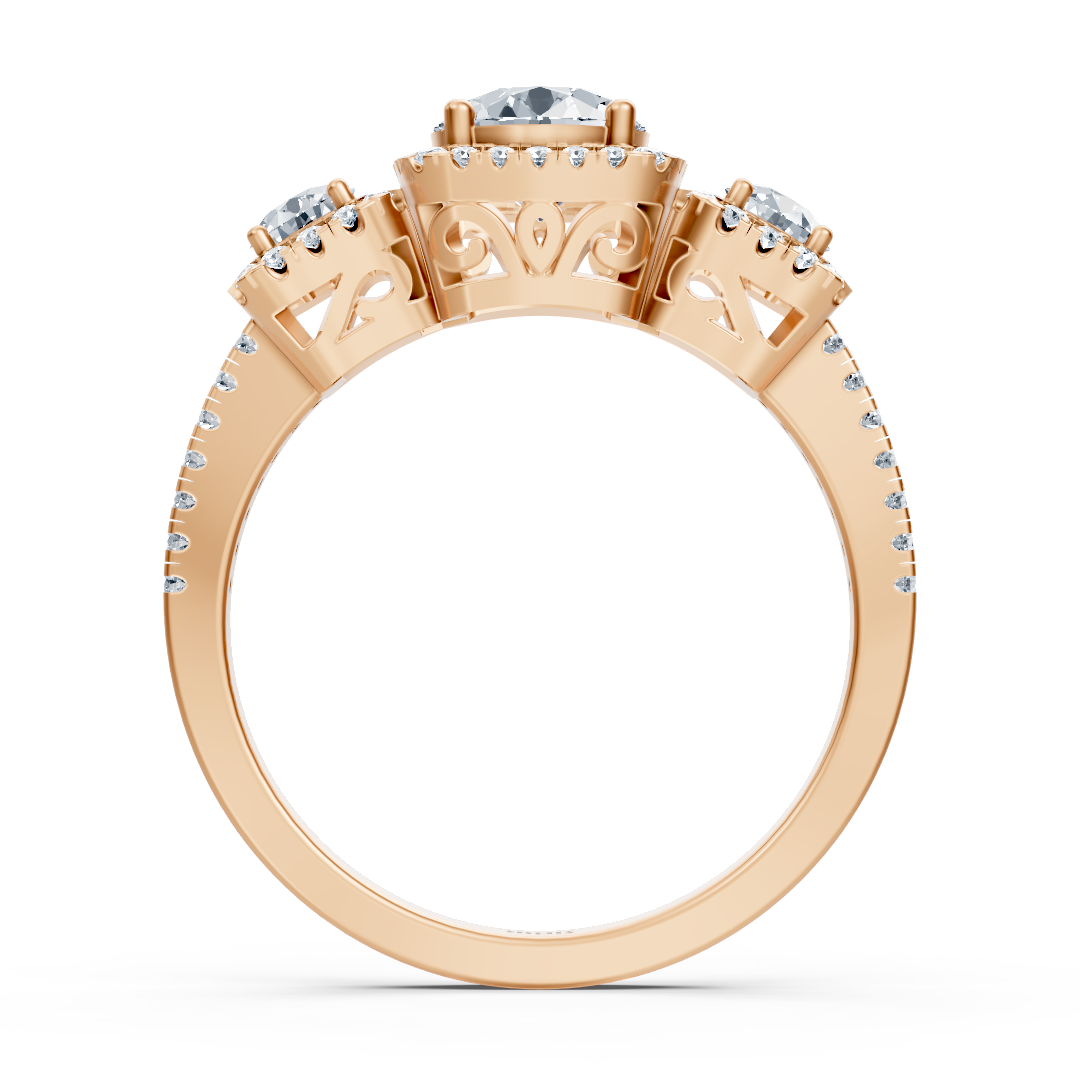 Bague de fiançailles 3 pierres en or rose et diamants