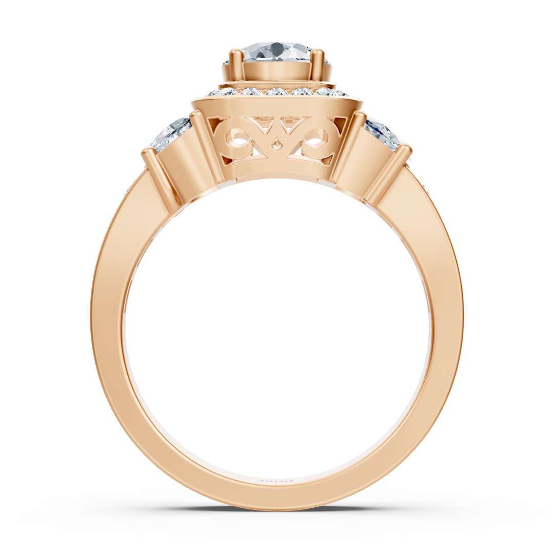 Bague de fiançailles 3 pierres diamant et rubis en or rose