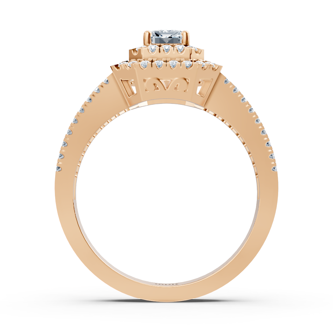Bague de fiançailles halo diamant et saphir en or rose