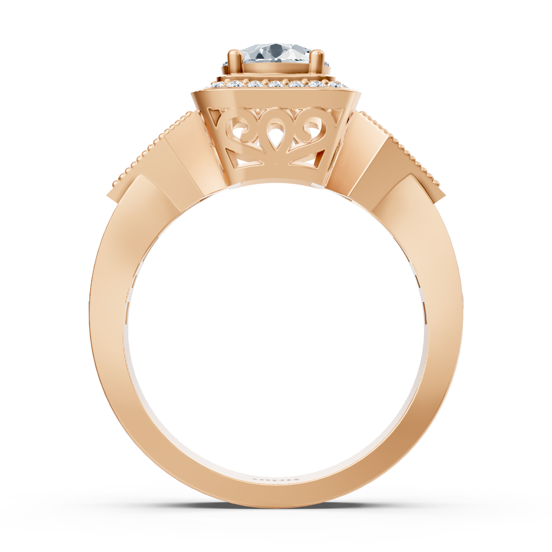 Diamond Side Stone Halo Engagement Ring in Rose Gold