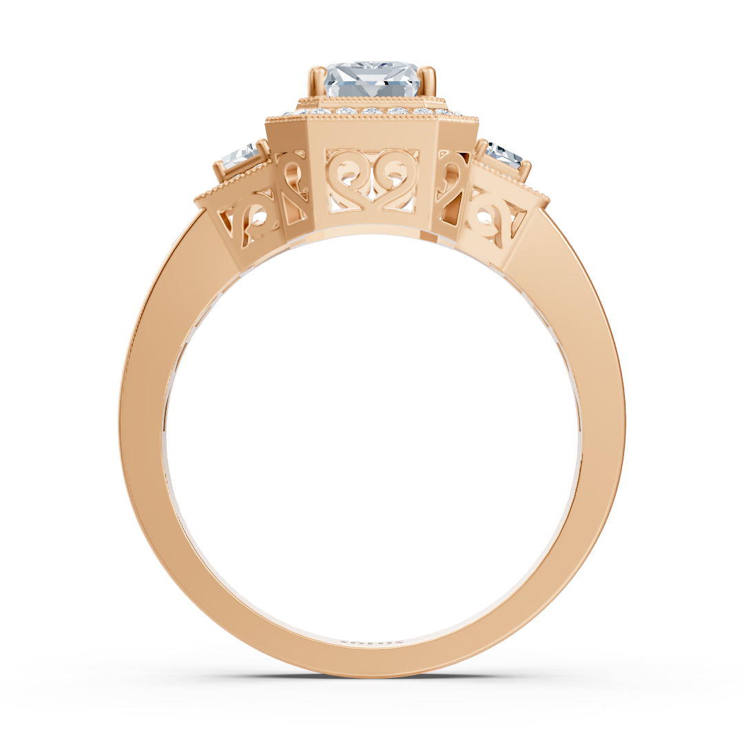 Diamond, Emerald & Ruby Halo Engagement Ring in Rose Gold