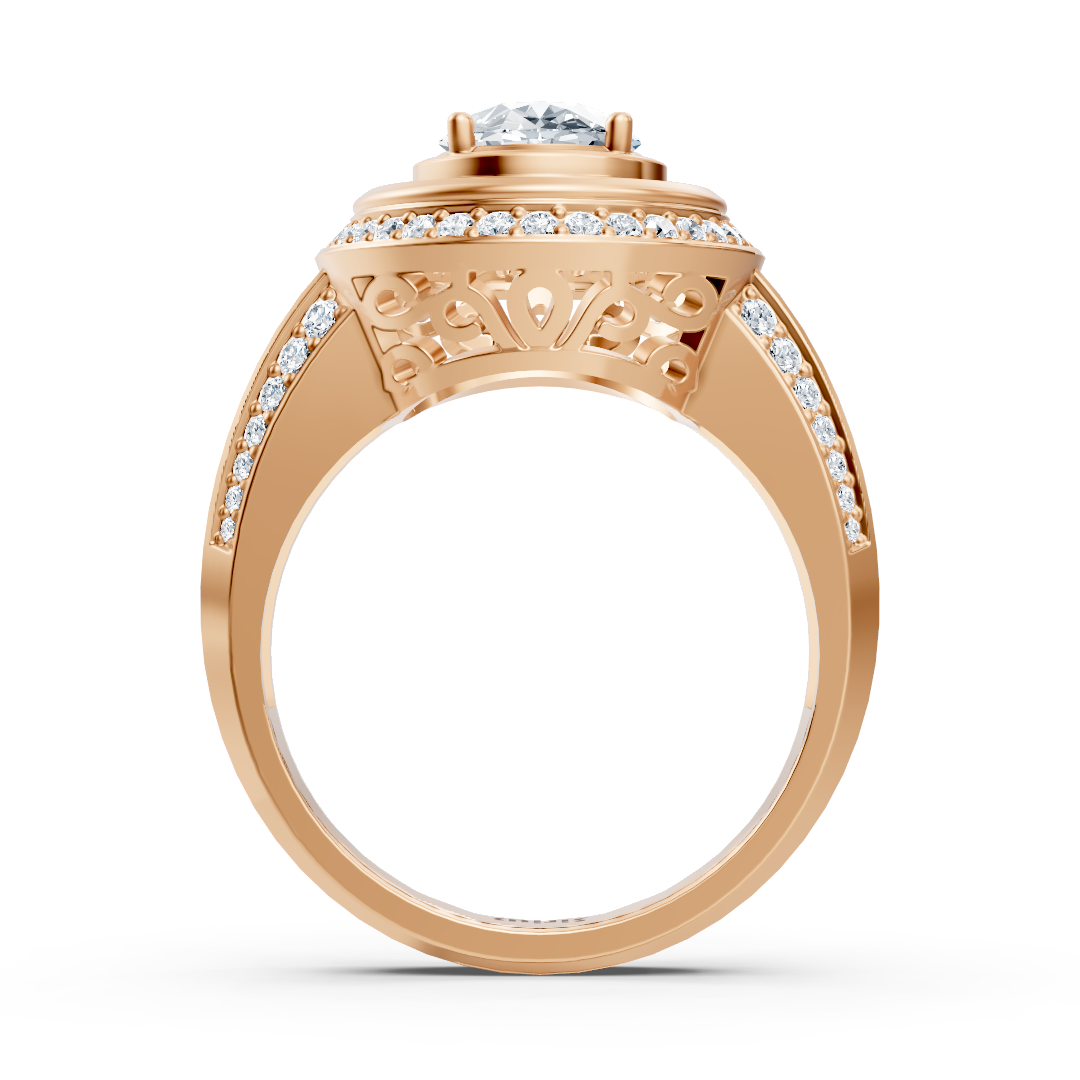 Rose gold halo engagement ring with diamonds & tourmaline