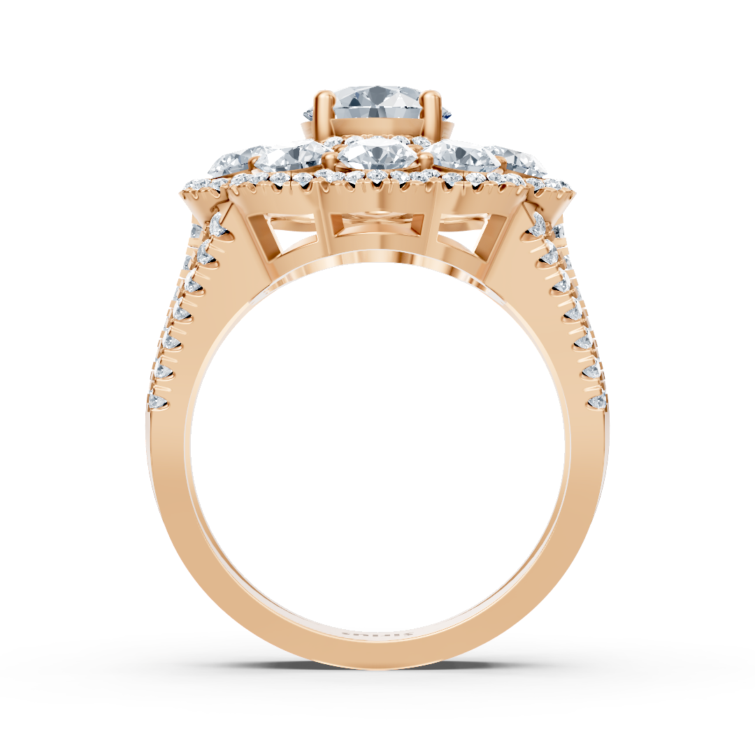 Diamond, emerald and ruby ring rose gold