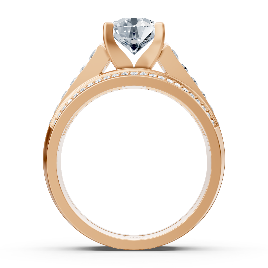 Cathedral Canal Engagement Ring with Diamonds in Rose Gold