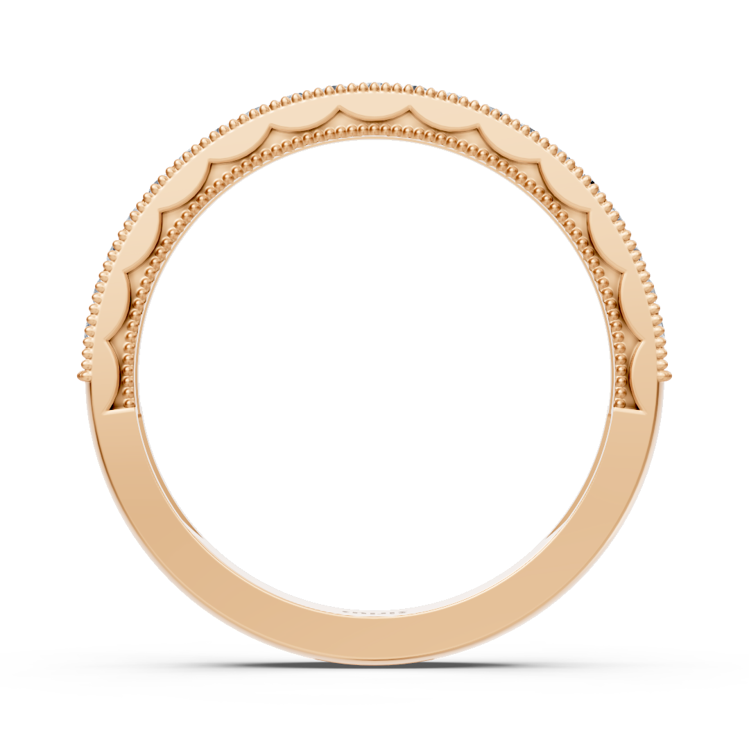 0.21 carat diamond half eternity ring with milgrain details in 14 carat rose gold