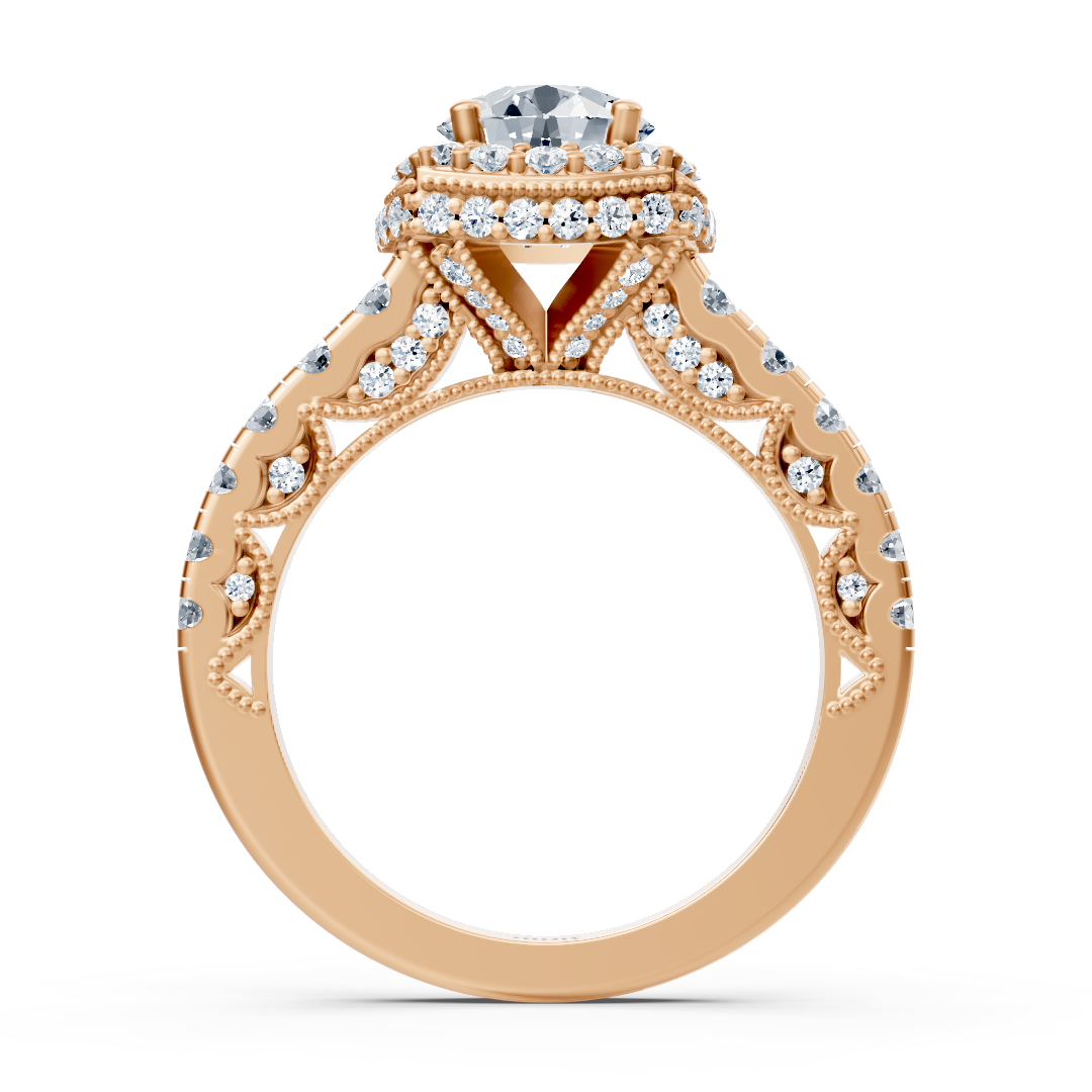 Bague de fiançailles Birgie Sirius en or rose avec diamant taille ronde halo