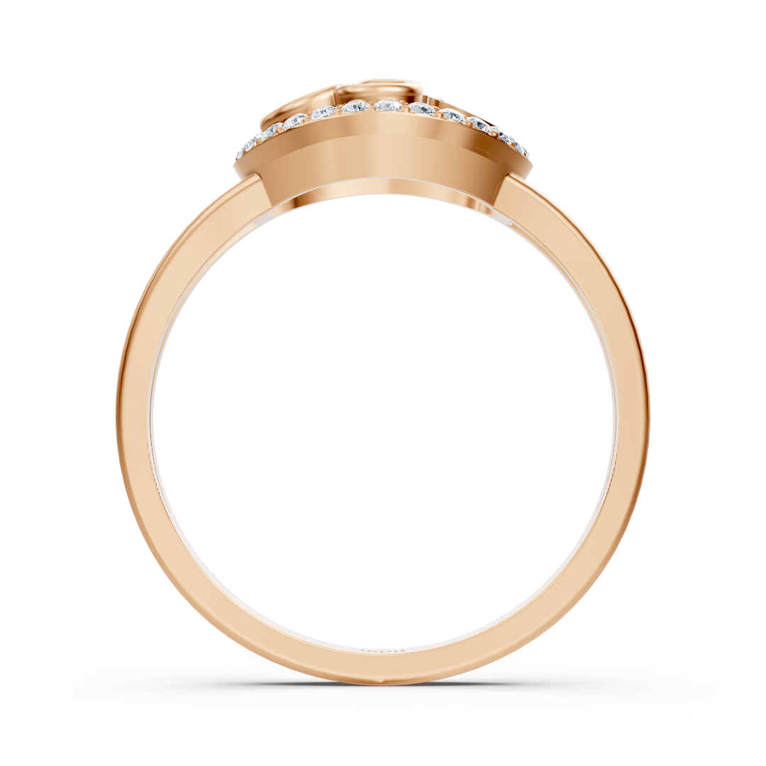 Bague délicate en diamant en forme de cœur en or rose avec des accents pavés en filigrane