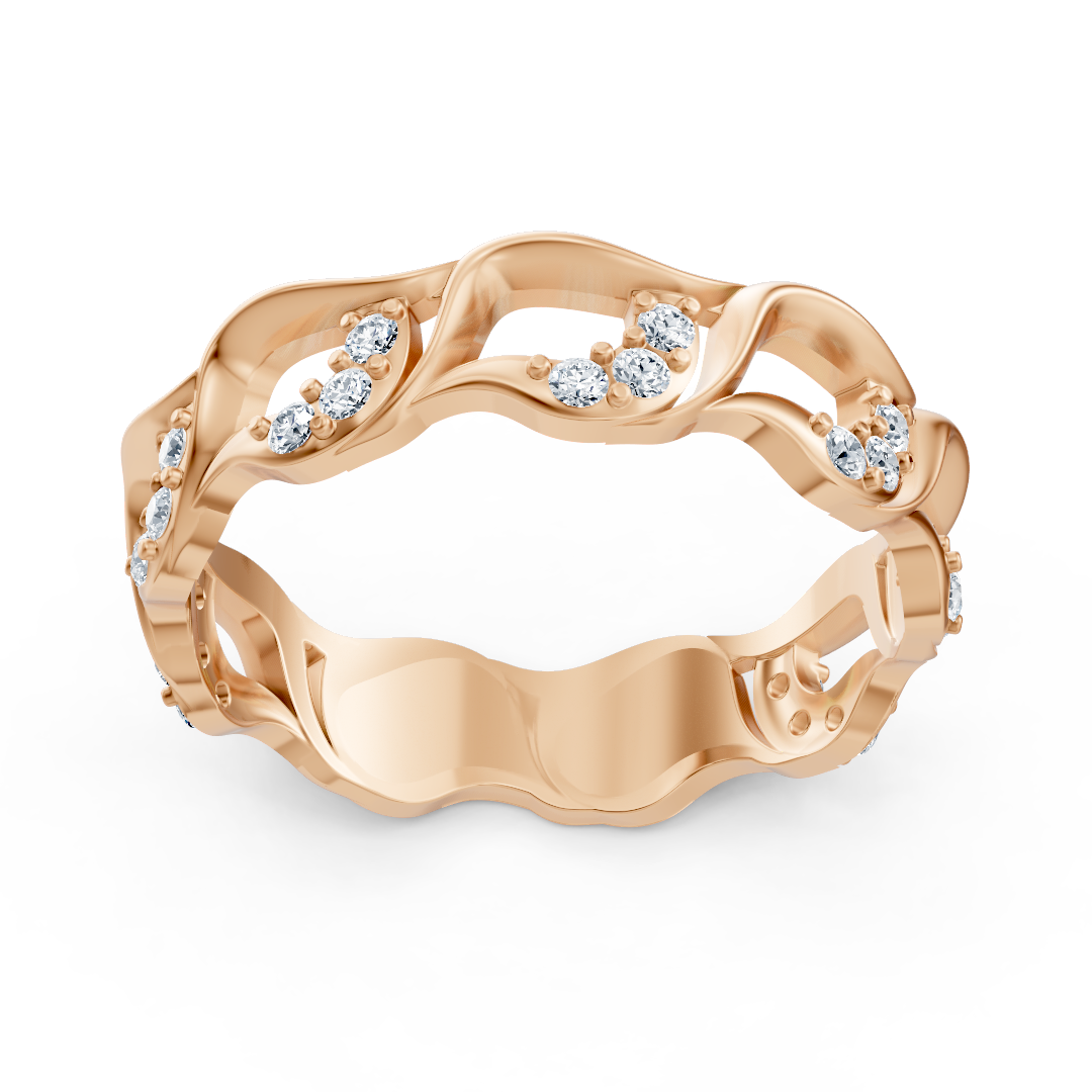 Bague élégante en or rose avec diamant et motif ondulé