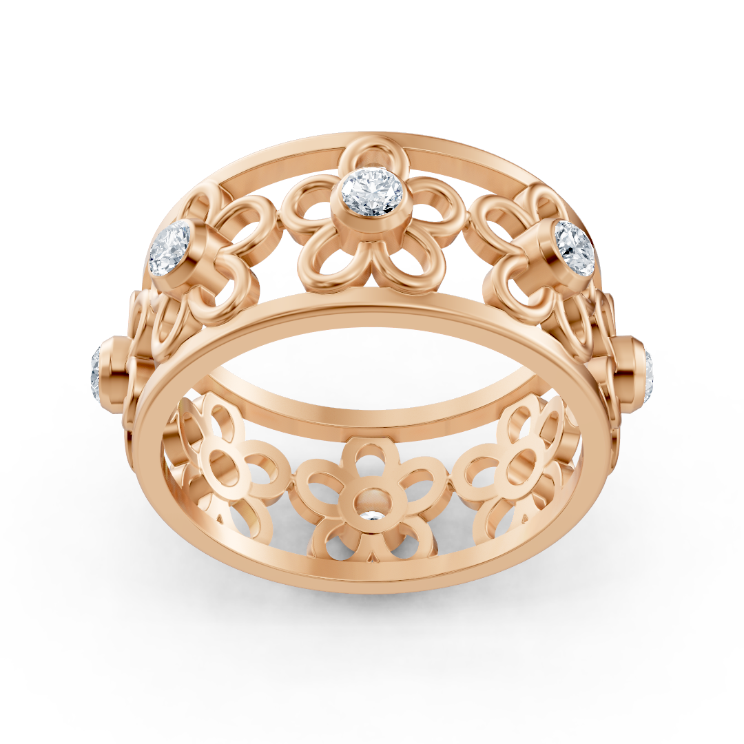 Filigraner Blumenring mit Diamanten in 14K Rosegold
