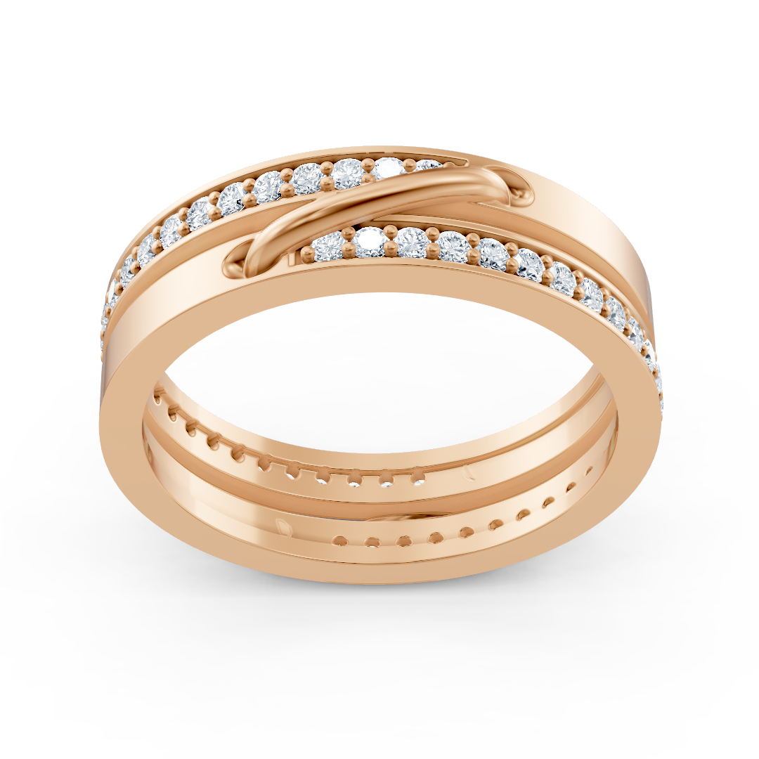 Rose gold diamond ring with pavé setting and curved accent