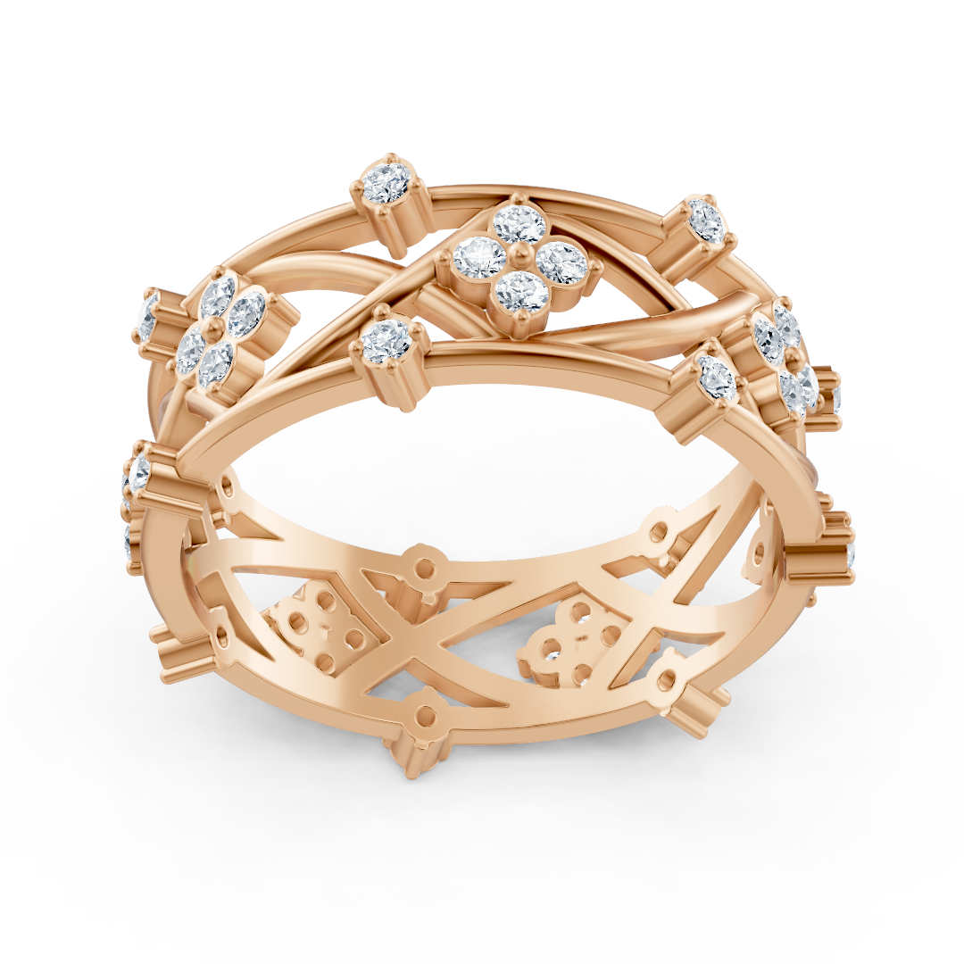 Rose gold diamond ring with a floral design