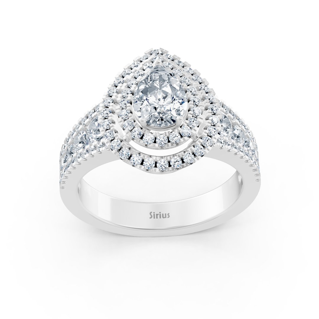 Birgie Halo Diamond & Sapphire Engagement Ring White Gold