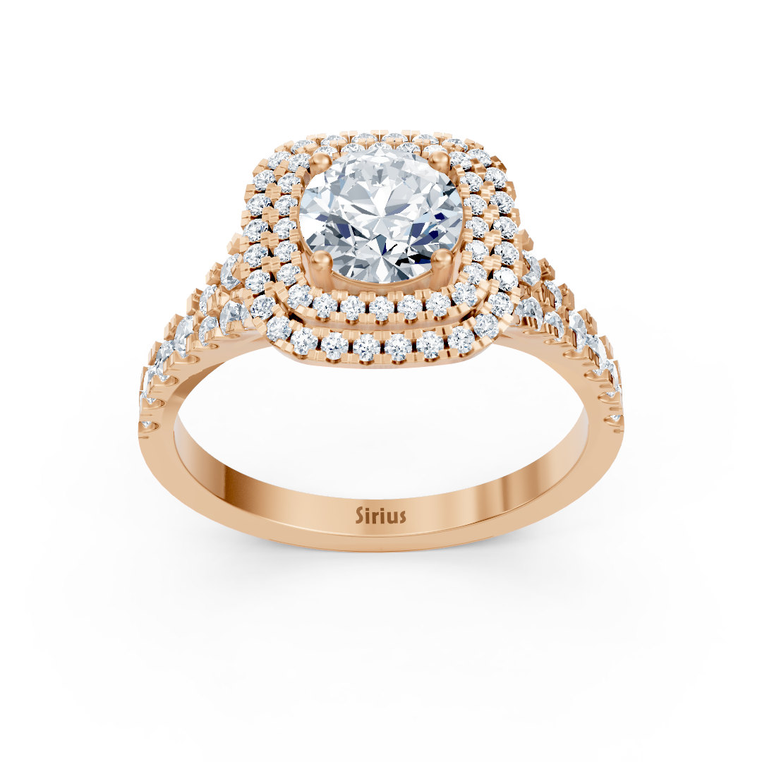 Doppel Halo Weisstopas Diamantring Roségold