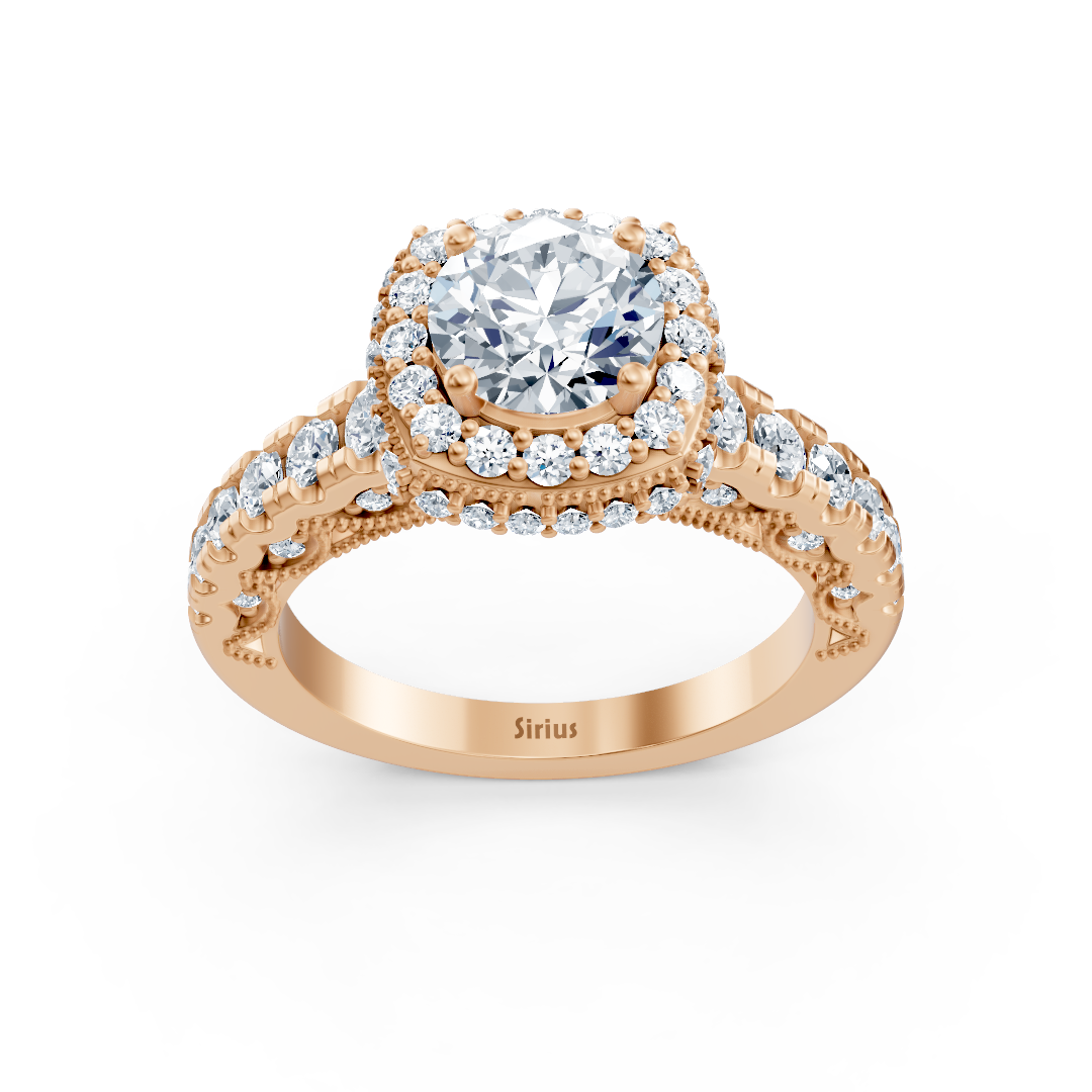 Bague de fiançailles Birgie Sirius en or rose avec diamant taille ronde halo