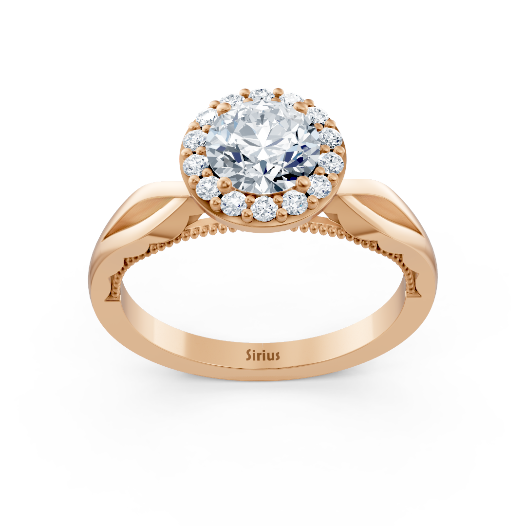 Bague de fiançailles en or rose avec diamant solitaire halo de 1,00 carat