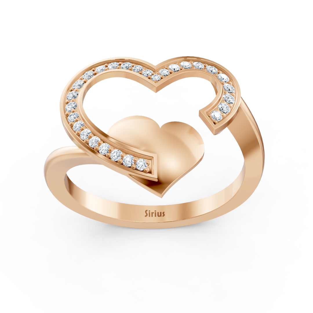 Romantic heart diamond ring in rose gold with pavé setting