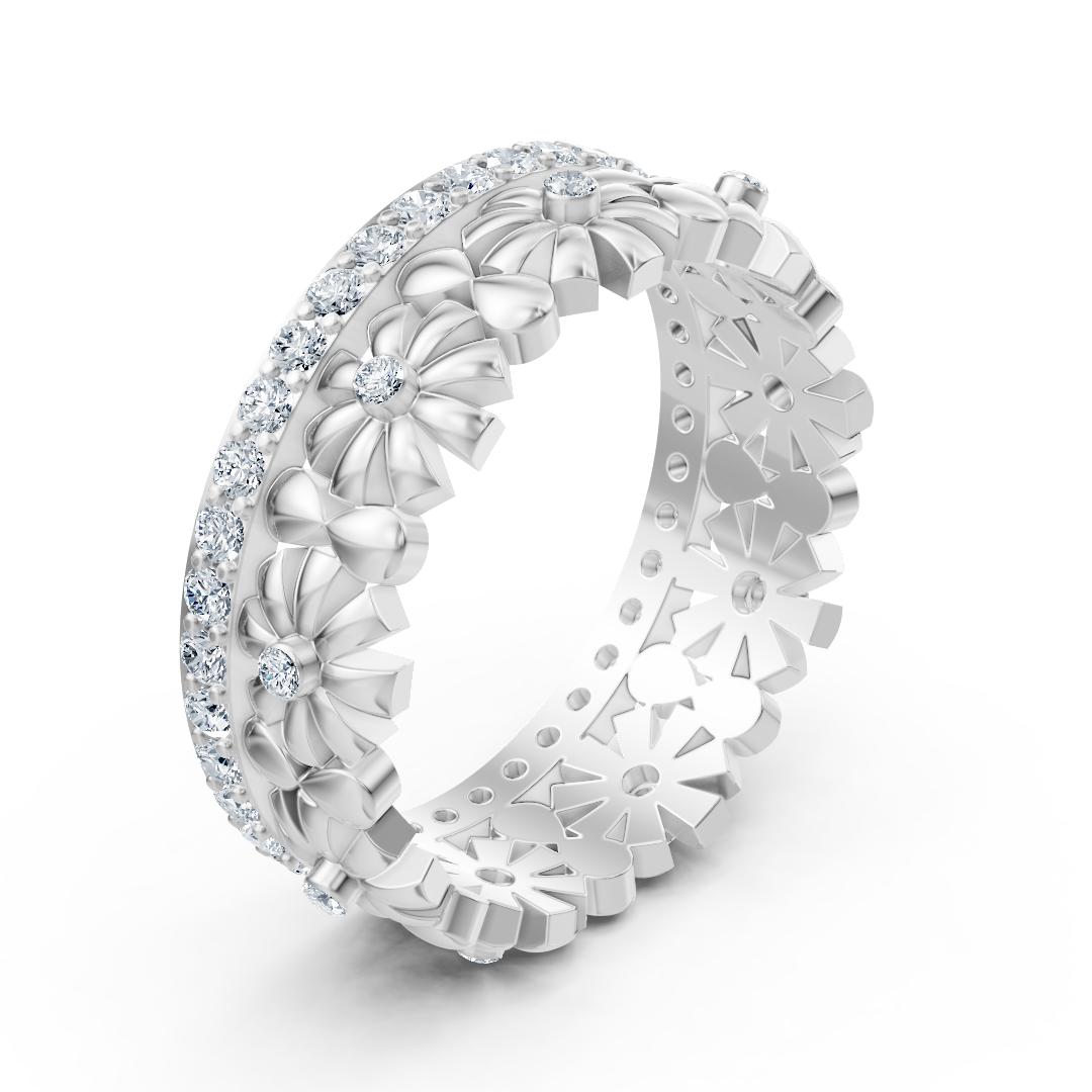 Delicate flower wreath diamond ring - 14K white gold, approx. 0.49 carats
