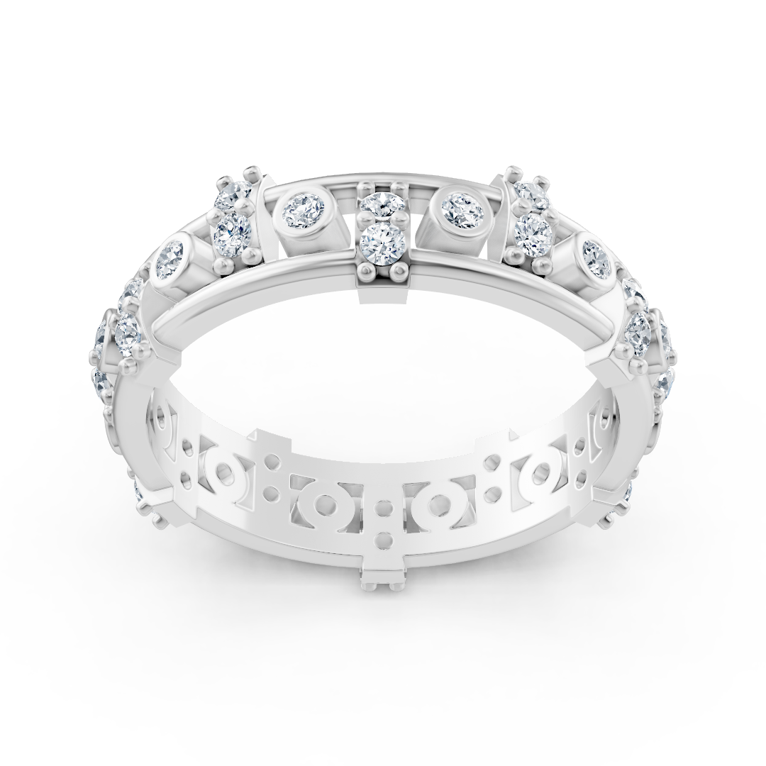 Bague mémoire en or blanc 14 carats avec diamants - bague femme moderne avec sertissage à griffes et lunette