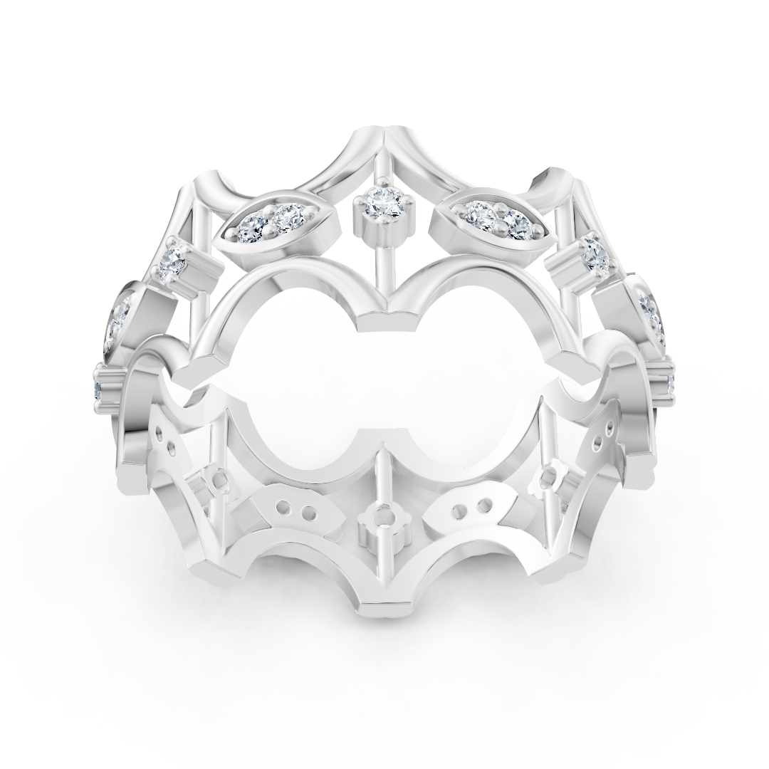 Bague en or blanc avec diamants et motif filigrané