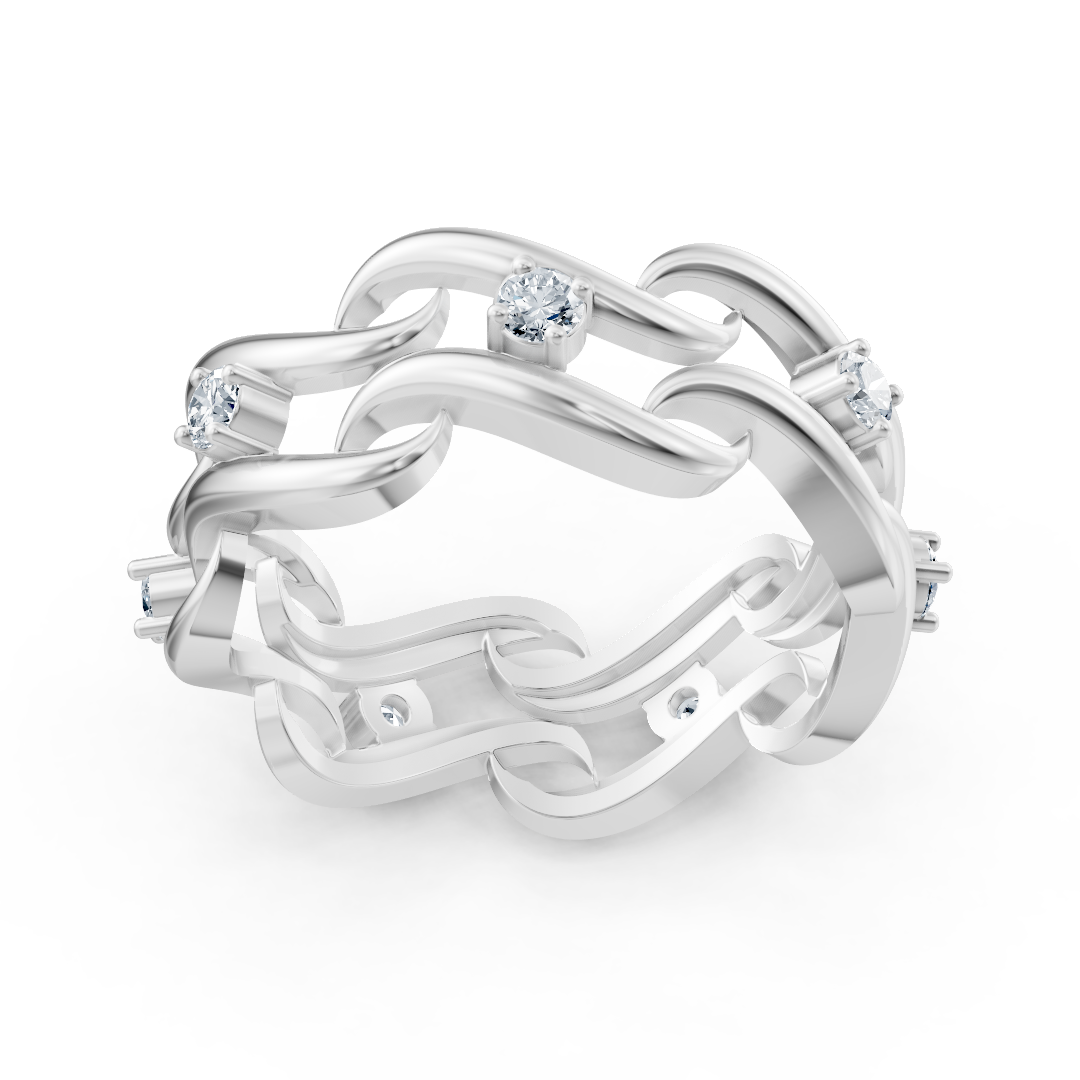 Anneau de diamant en or blanc exclusif 14K avec une coupe ronde brillante