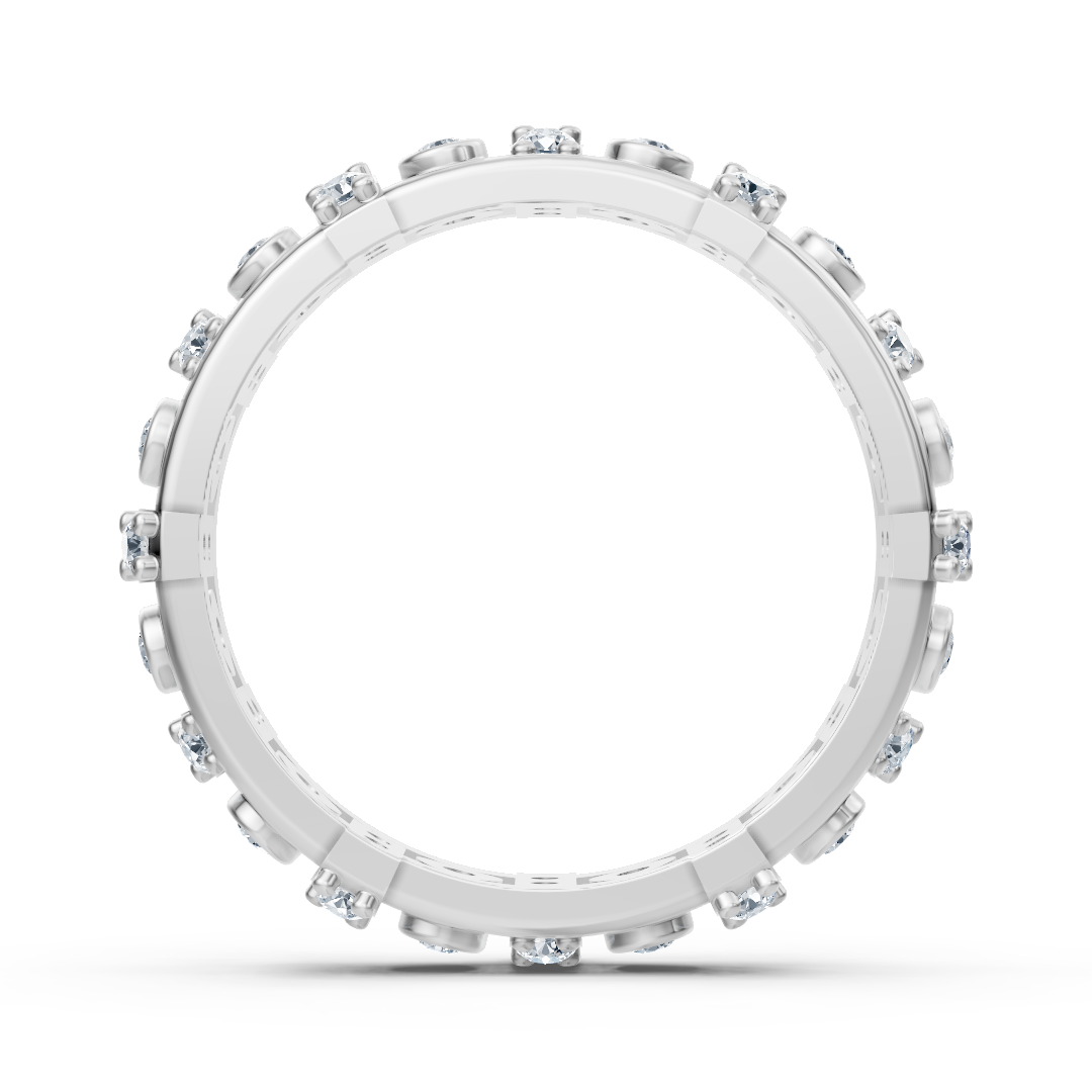 Bague mémoire en or blanc 14 carats avec diamants - bague femme moderne avec sertissage à griffes et lunette