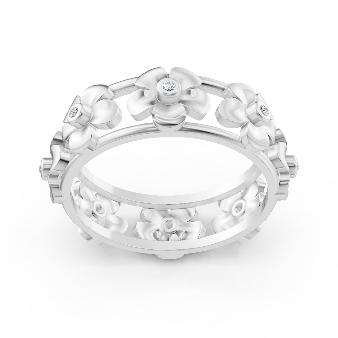 Bague de promesse en or blanc 14 carats avec diamants et fleur