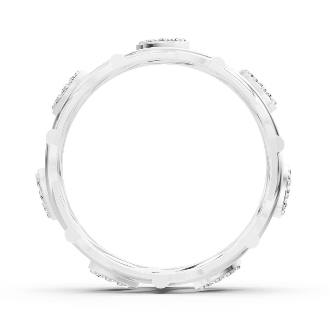 Modern white gold ring with round diamonds in prong design